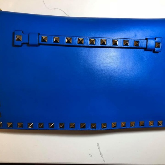 VALENTINO Rockstud Blue Leather Clutch - Picture 1 of 4